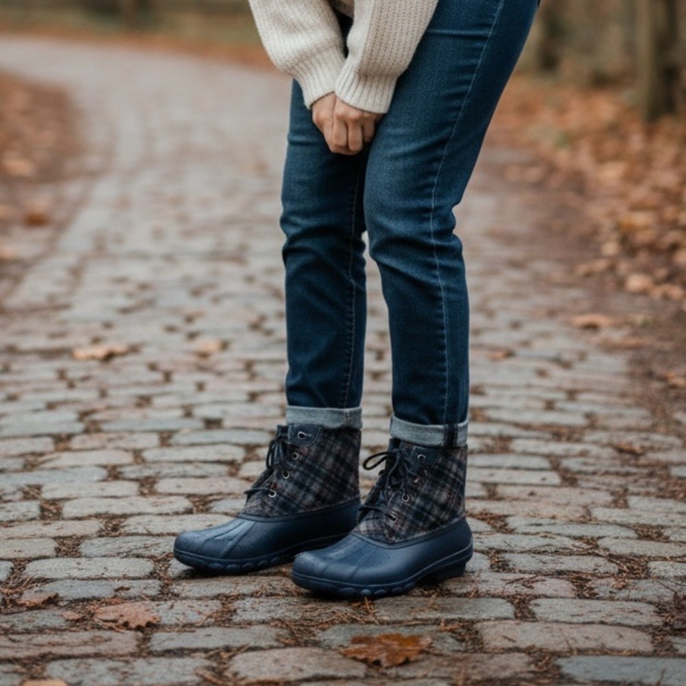 Sperry Navy Plaid Duck Boots - Picture 1 of 5